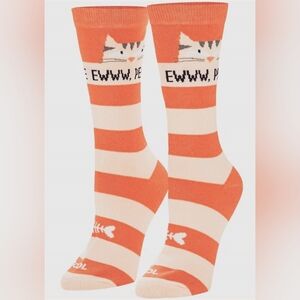 Fun Novelty Socks Women's Crew Socks NWT Coral and White Striped